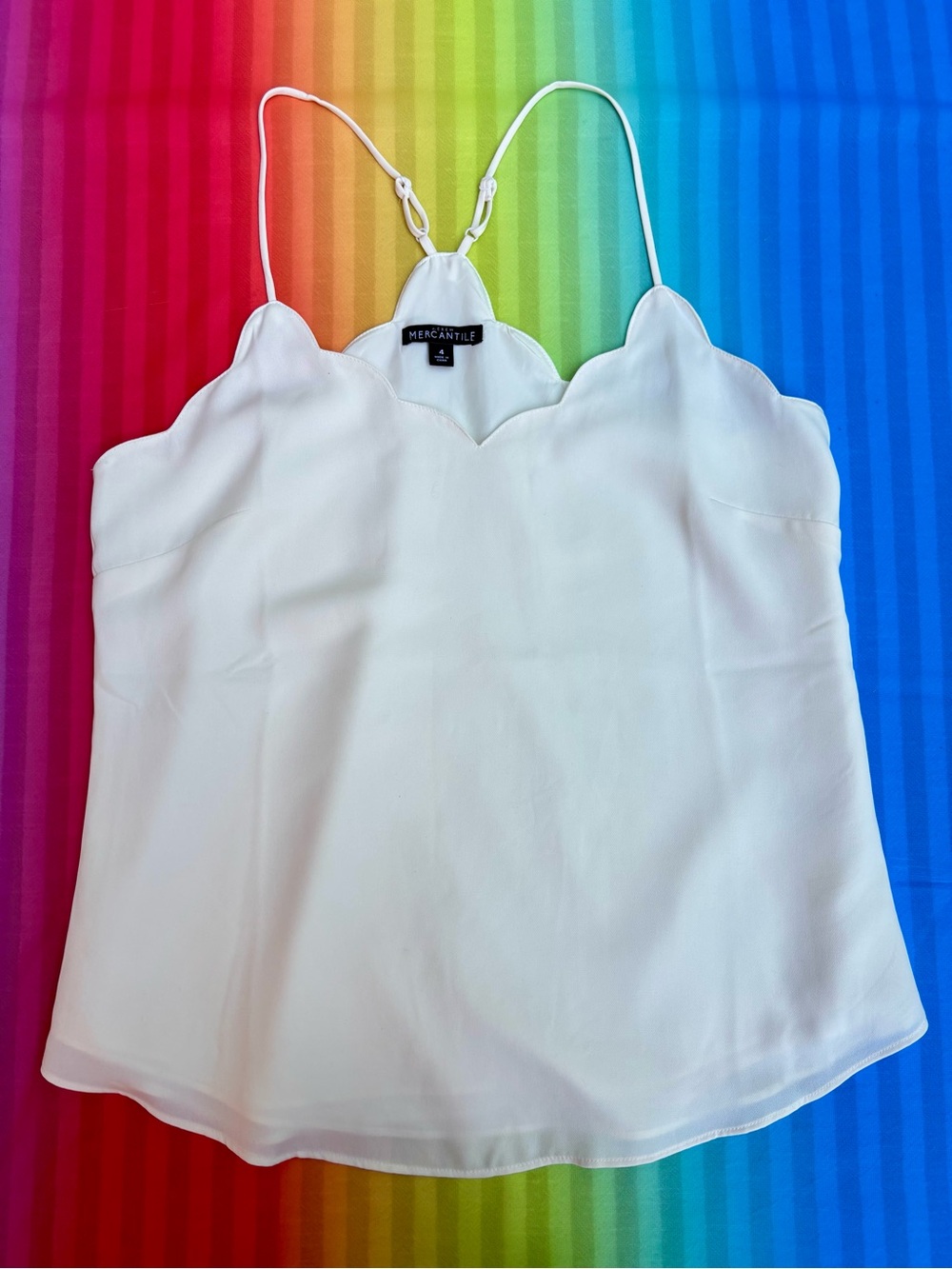 J. Crew Mercantile Ivory Flowy Lined Camisole Tank w/ Scallop Neckline Size 4